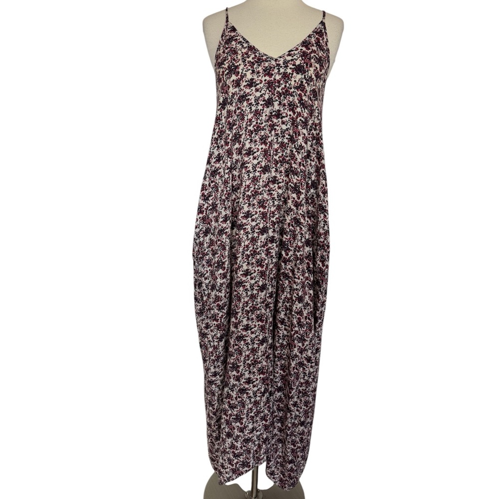 Lovestitch Women Adjustable Spaghetti Strap V-Neck Floral Purple Maxi Dress S/M